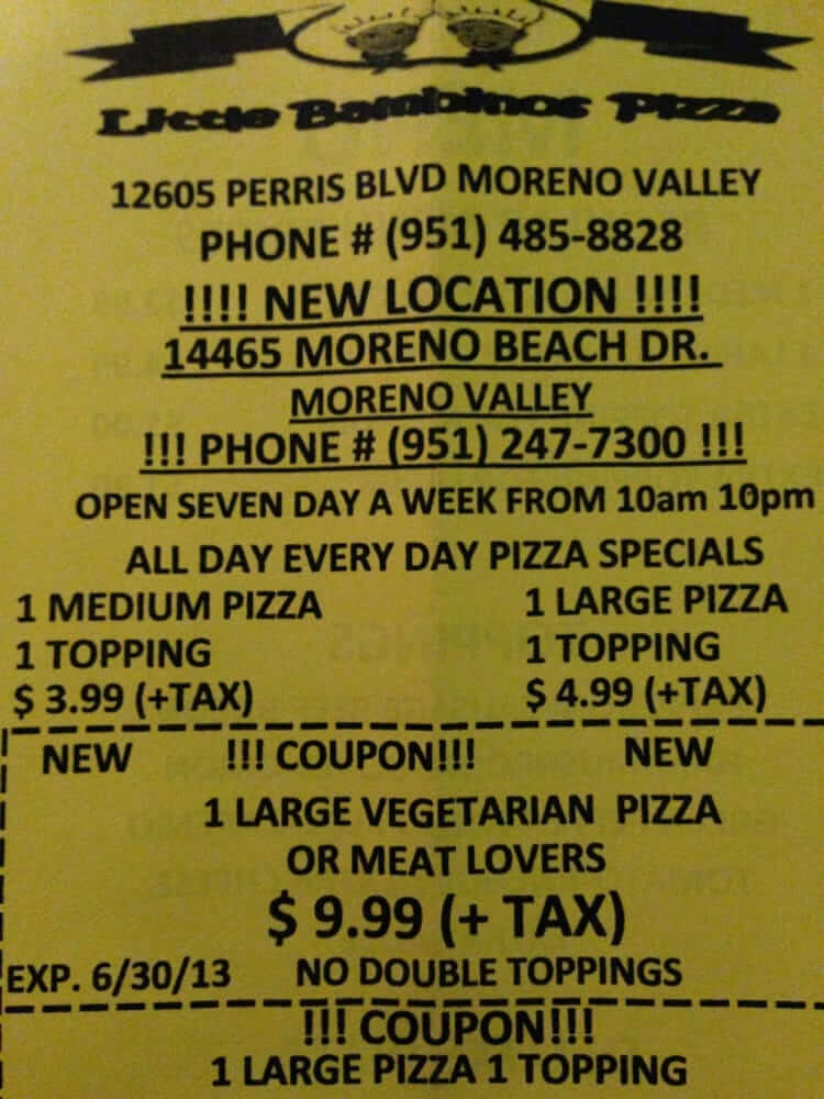 Little Bambinos Pizza Moreno Valley, CA Full Menu, Reviews, Photos
